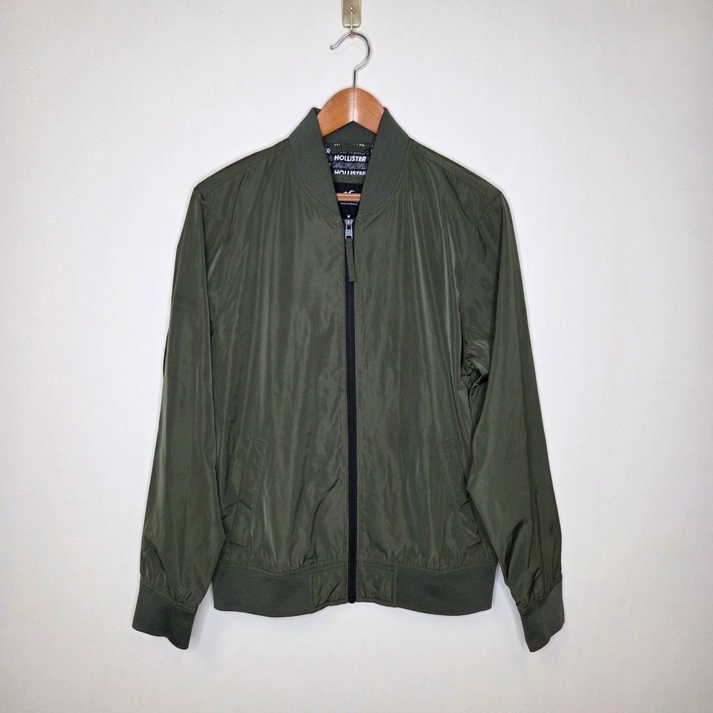 Hollister‎ Olive Green Bomber Jacket Men's Lightweight Zip Up Athletic